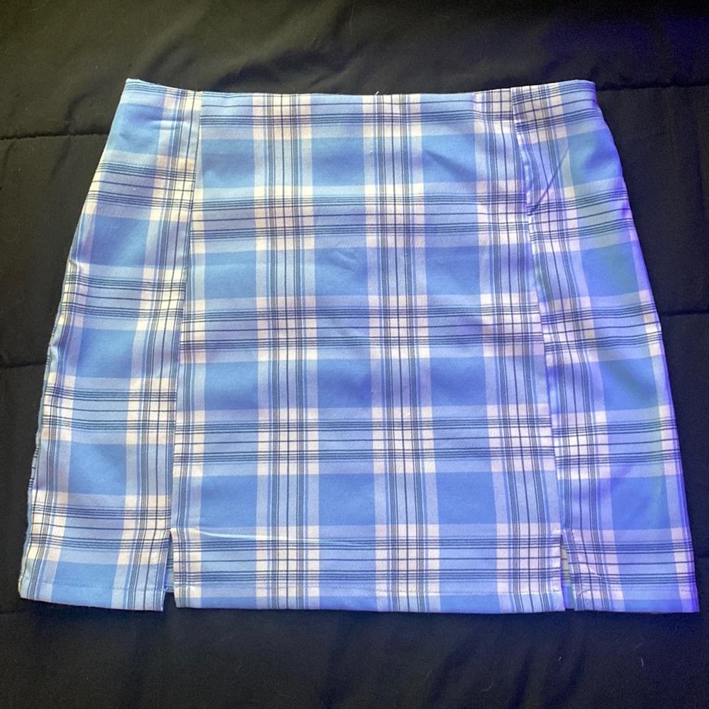 Baby blue plaid mini skirt